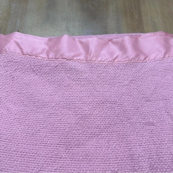 Ralph Lauren Satin Trim Blanket Soft Waffle Weave Pink Queen 90 X 90 Vintagee - Picture 2 of 6